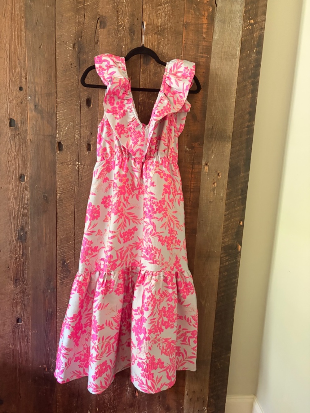 BUDDY LOVE Angie Bristol Brocade Ruffle Midi Dress Pink Gray Sz Small NWT